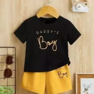 New Trendy Kids Stylish Black & Yellow Cotton Set – Printed T-Shirt with Slip-On Shorts for Ultimate Comfort for Kids