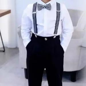 Exclusive Boys shirt, pant, suspenders and Bow tie with best stitching quality of Suspender Dungaree Set