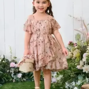 Partywear Graceful Multicolor Off Shoulder Chiffon Girls Frocks & Dresses